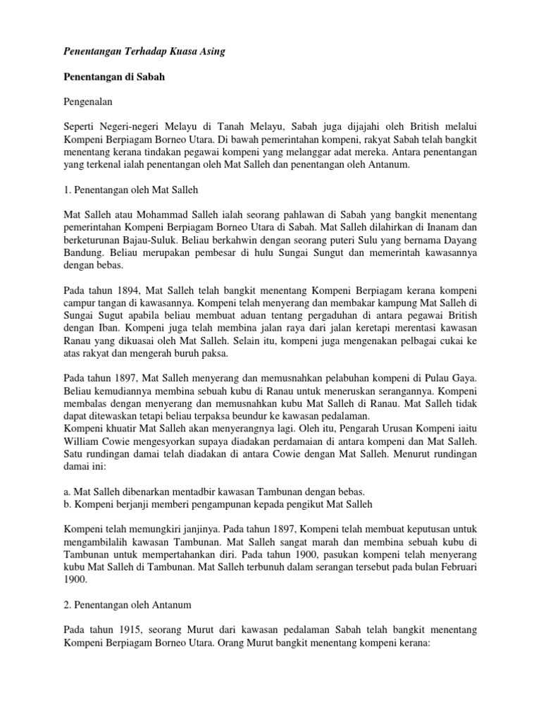 Penentangan Terhadap Kuasa Asing Pdf