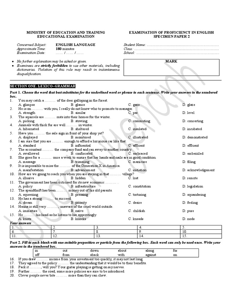 English Proficiency Exam Specimen Paper 2 | PDF | Inflation | Brain