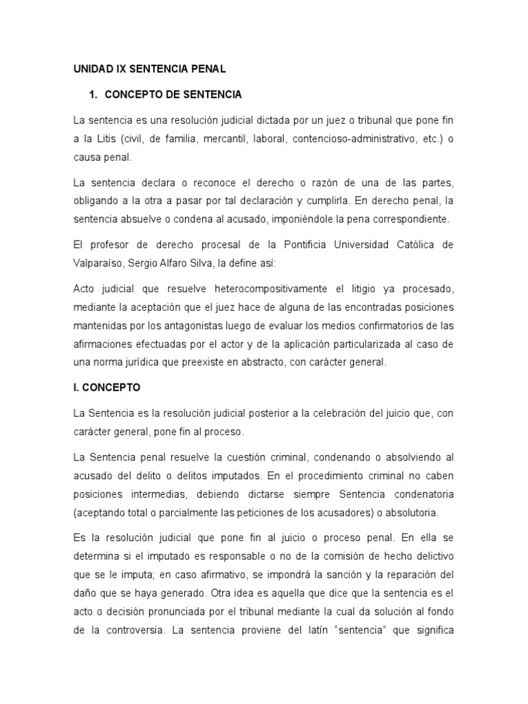 Tipos y Concepto de Sentencia Penal | PDF | Sentencia (ley) | Derecho penal