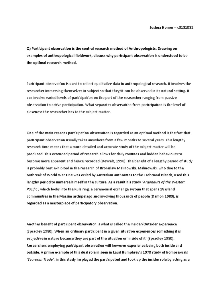Benefits of Participant Observation in Anthropology | PDF | Science ...