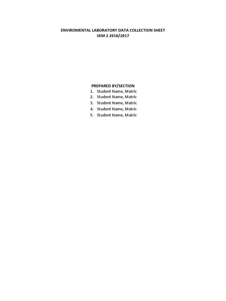 Enviromental Laboratory Data Collection Sheet SEM 2 2016/2017 | PDF