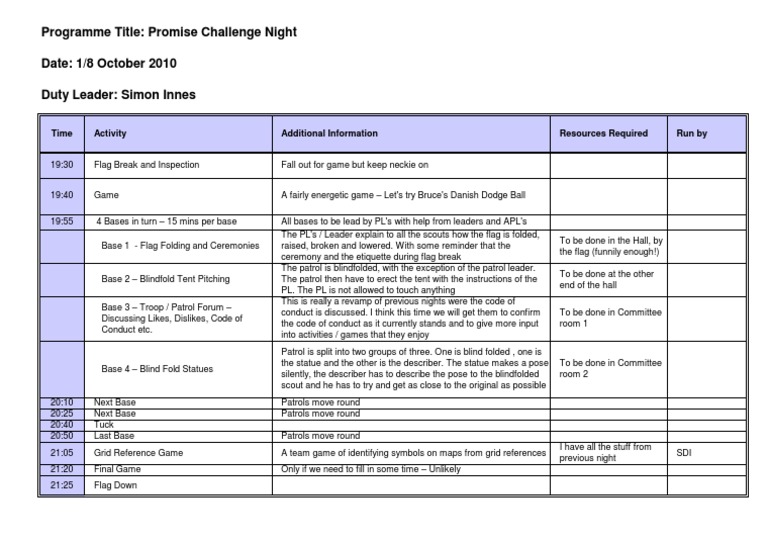Promise Challenge Night Schedule | PDF | Leisure