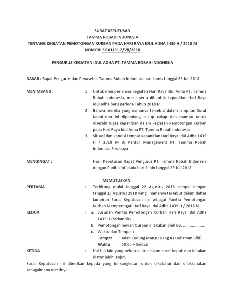 Sk Panitia Idul Adha