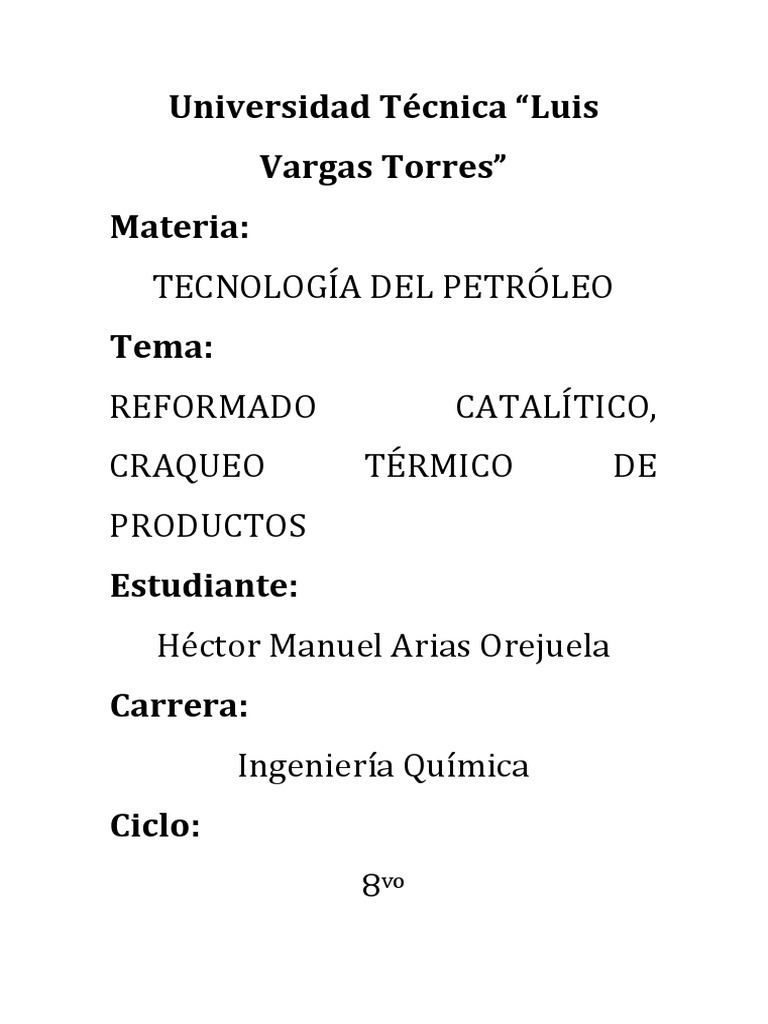 Reformado Catalítico PDF Ingeniería Química Ingeniería de