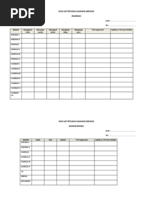 Ceck List Petugas Cleaning Services