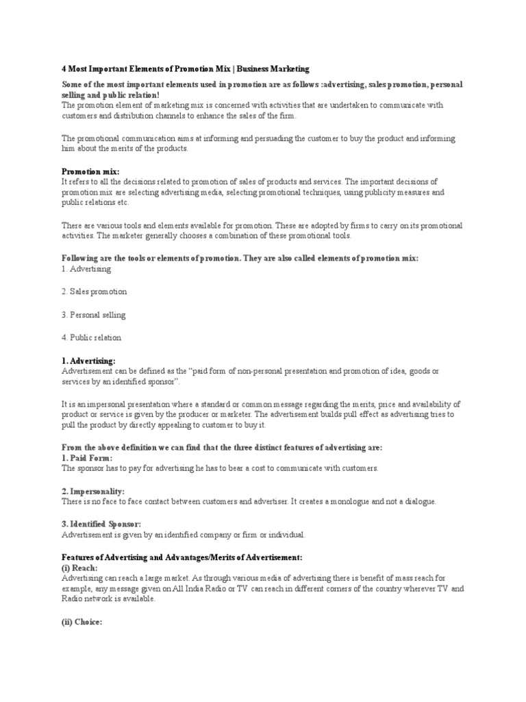 Key Elements of Promotion Mix | PDF | Digital Marketing | Sales