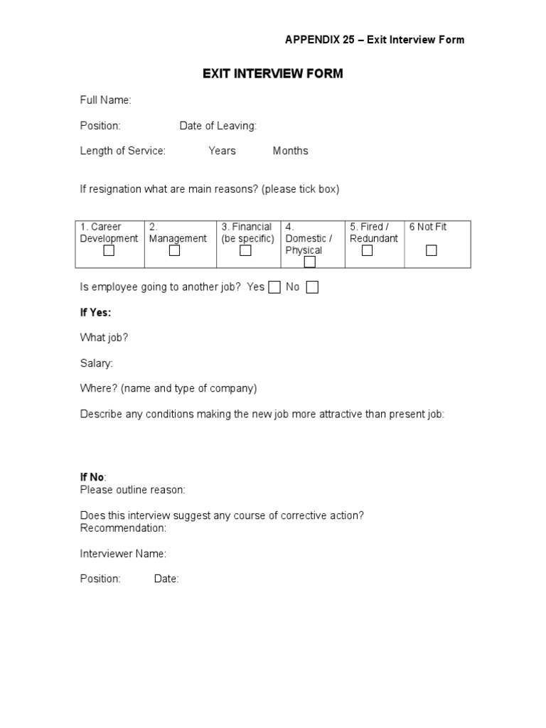 Exit Interview Form Template | PDF | Interview | Employment