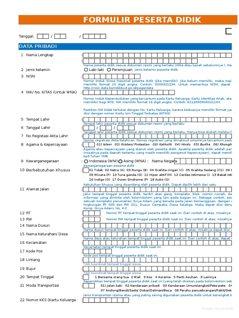 Formulir Peserta Didik Sd Smp Sma Smk 2018