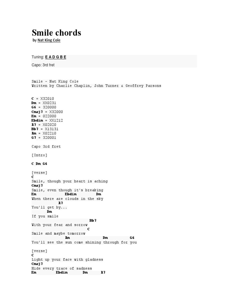 Smile Guitar Chords by Charles Chaplin | PDF