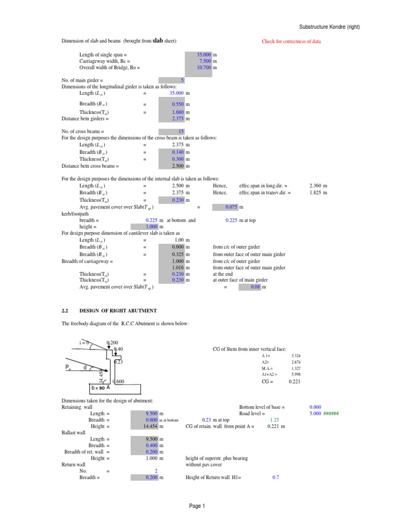 Right Abutment Design Specifications | PDF | Structural Load | Force