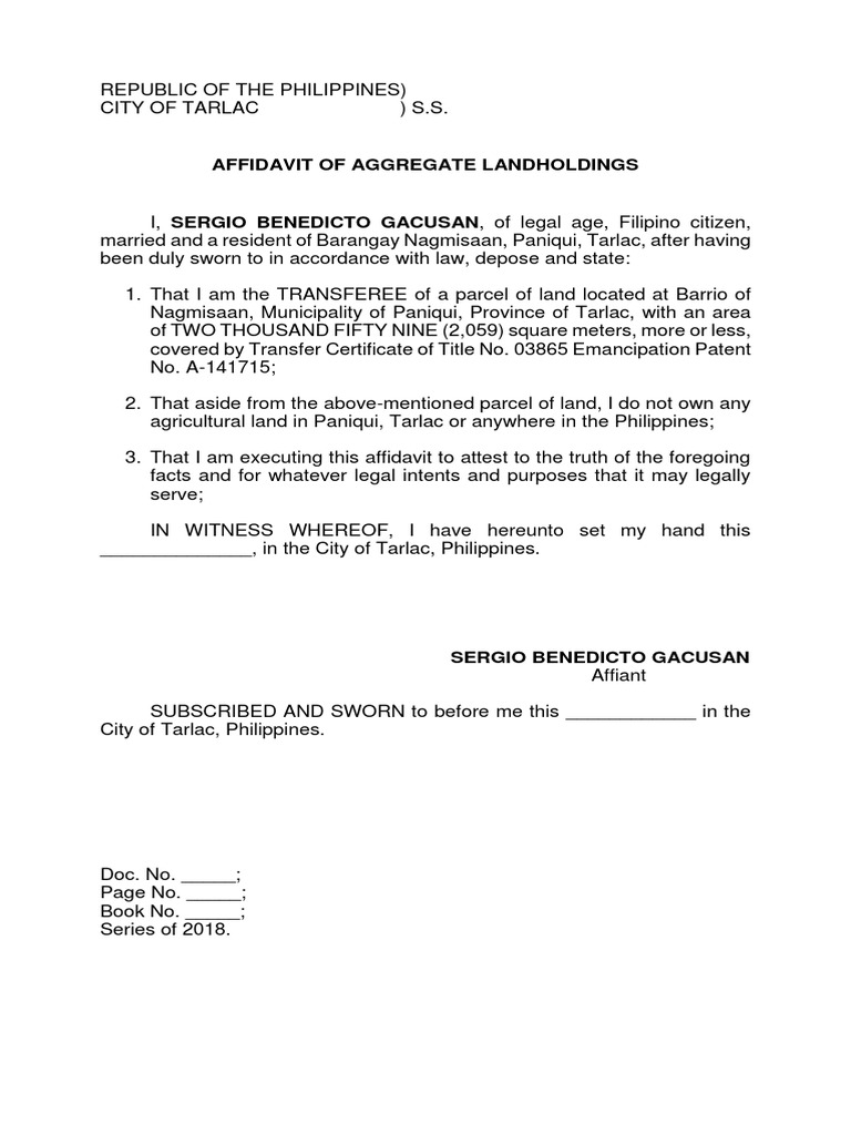 Affidavit of Aggregate Landholdings | PDF
