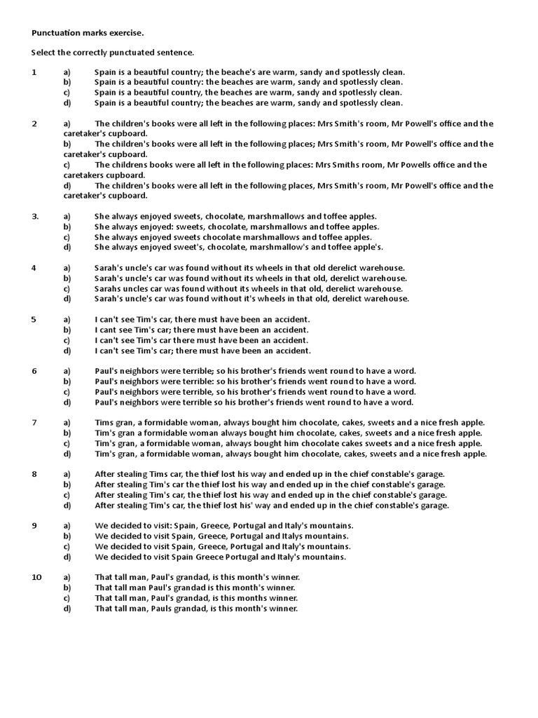 Punctuation Marks Exercise | PDF | Confectionery | Sugar Confectionery