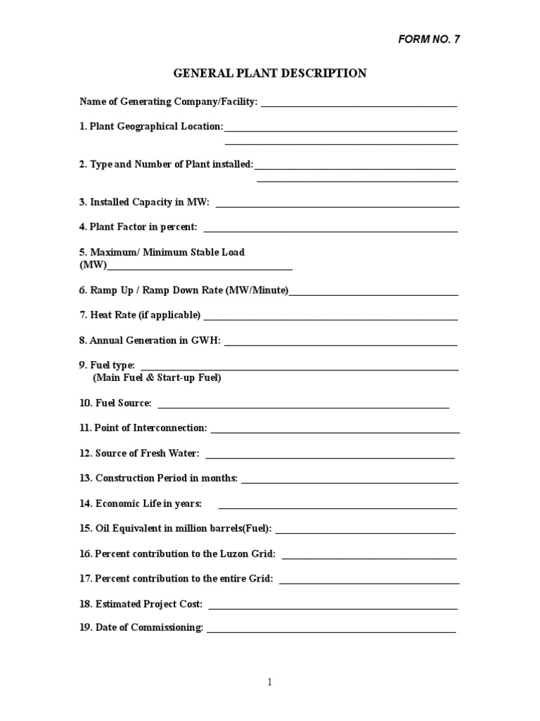 General Plant Description Form No. 7 PDF Hydroelectricity