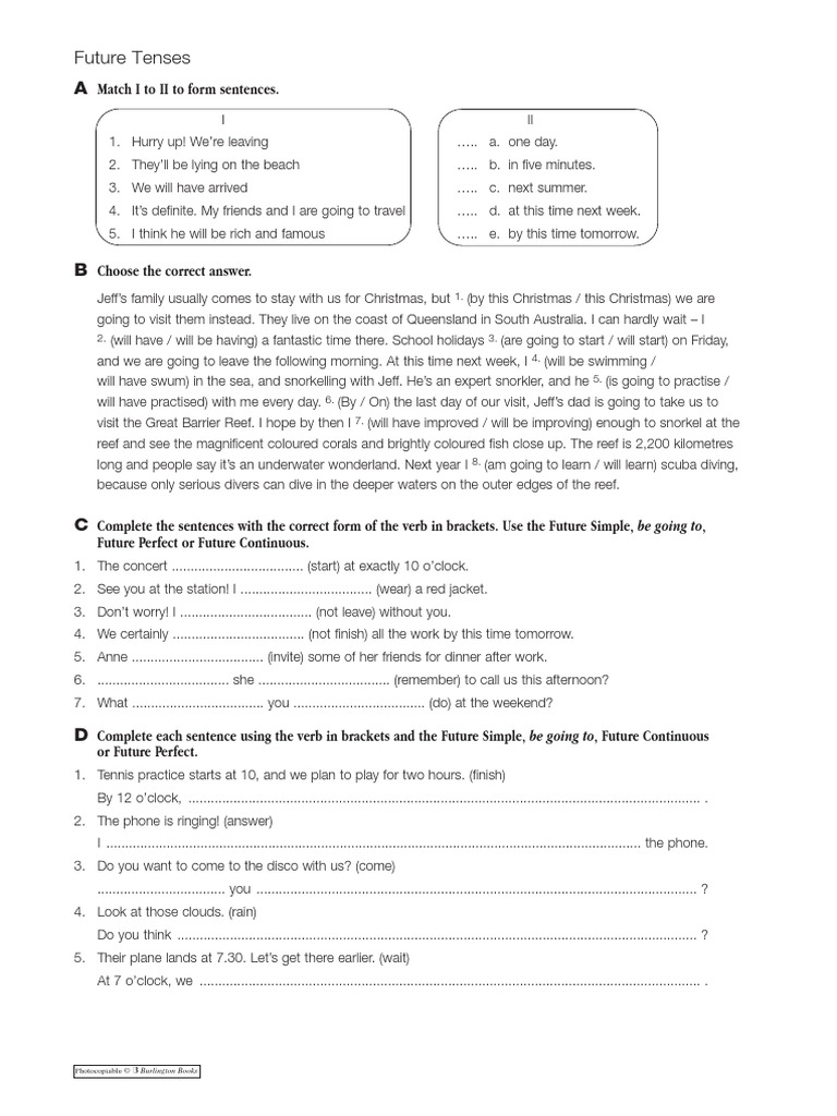 Future Tenses Photocopiable © B Burlington Books PDF Snorkeling
