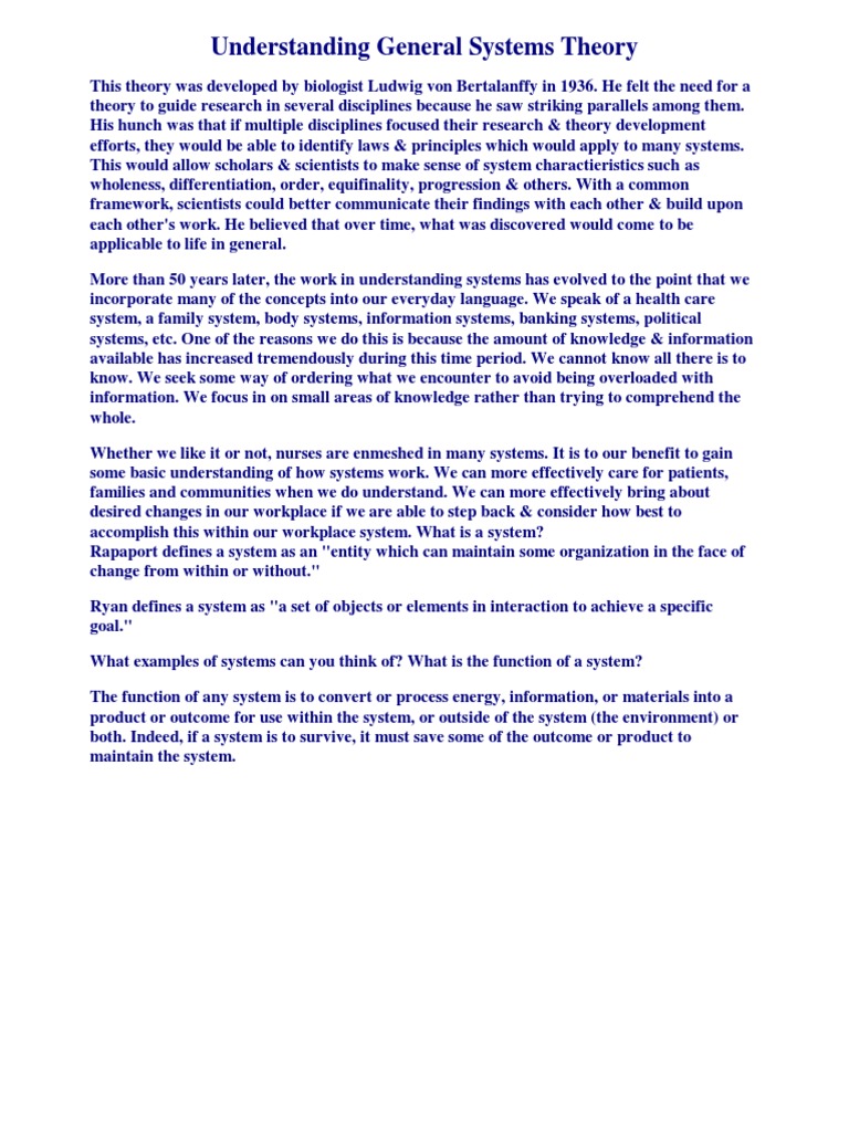 General Systems Theory Pdf System Thermostat