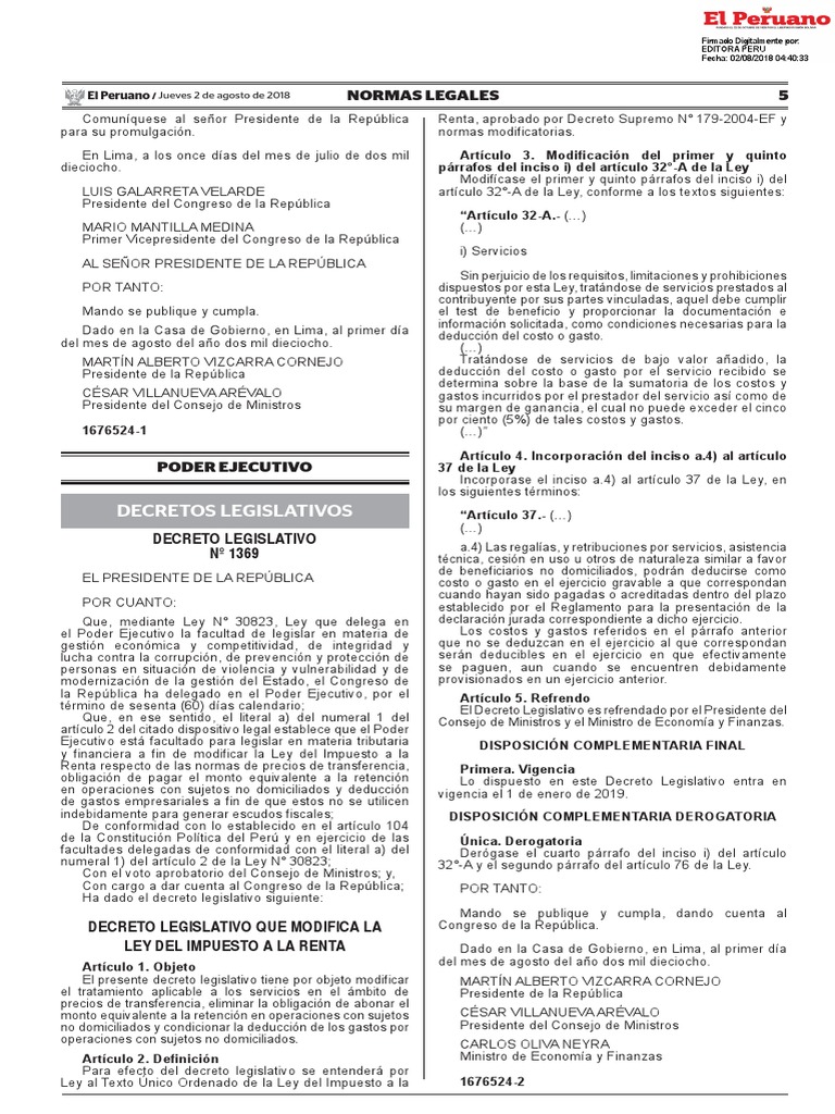 Decreto Legislativo Que Modifica La Ley Del Impuesto A La Renta | PDF ...