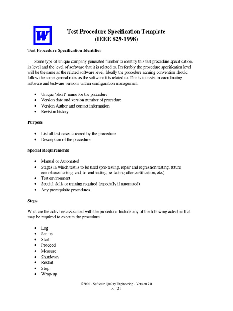 Software Test Procedure Specification Template | PDF | Software Testing ...