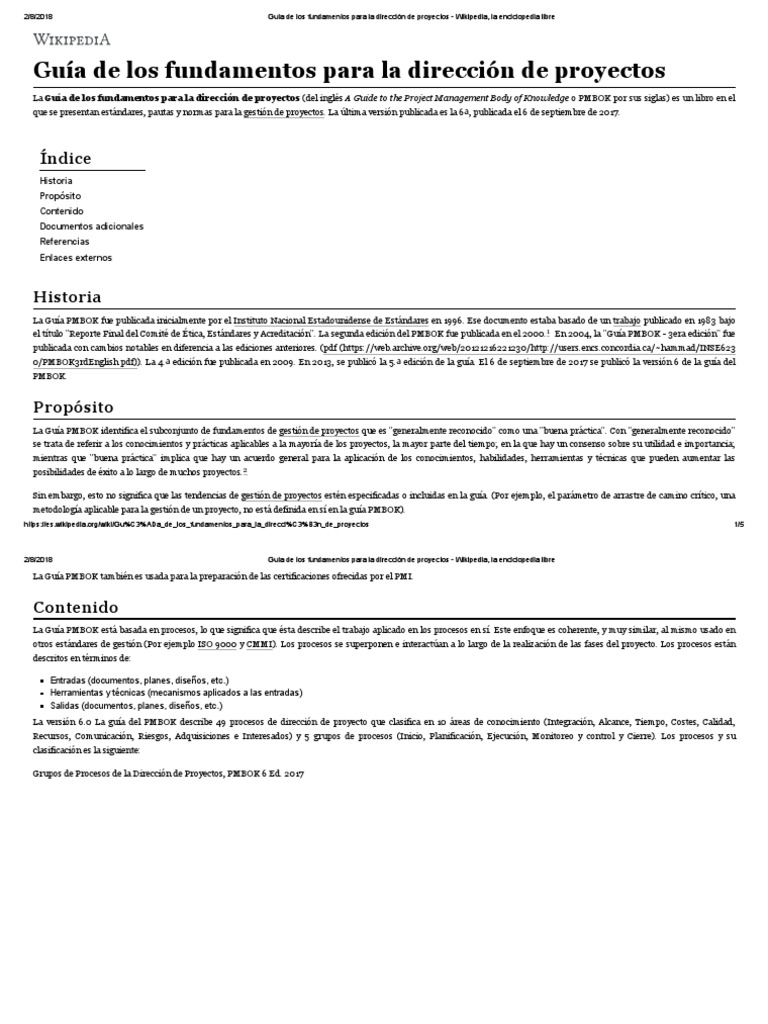 Guía de Los Fundamentos para La Dirección de Proyectos - Wikipedia, La ...