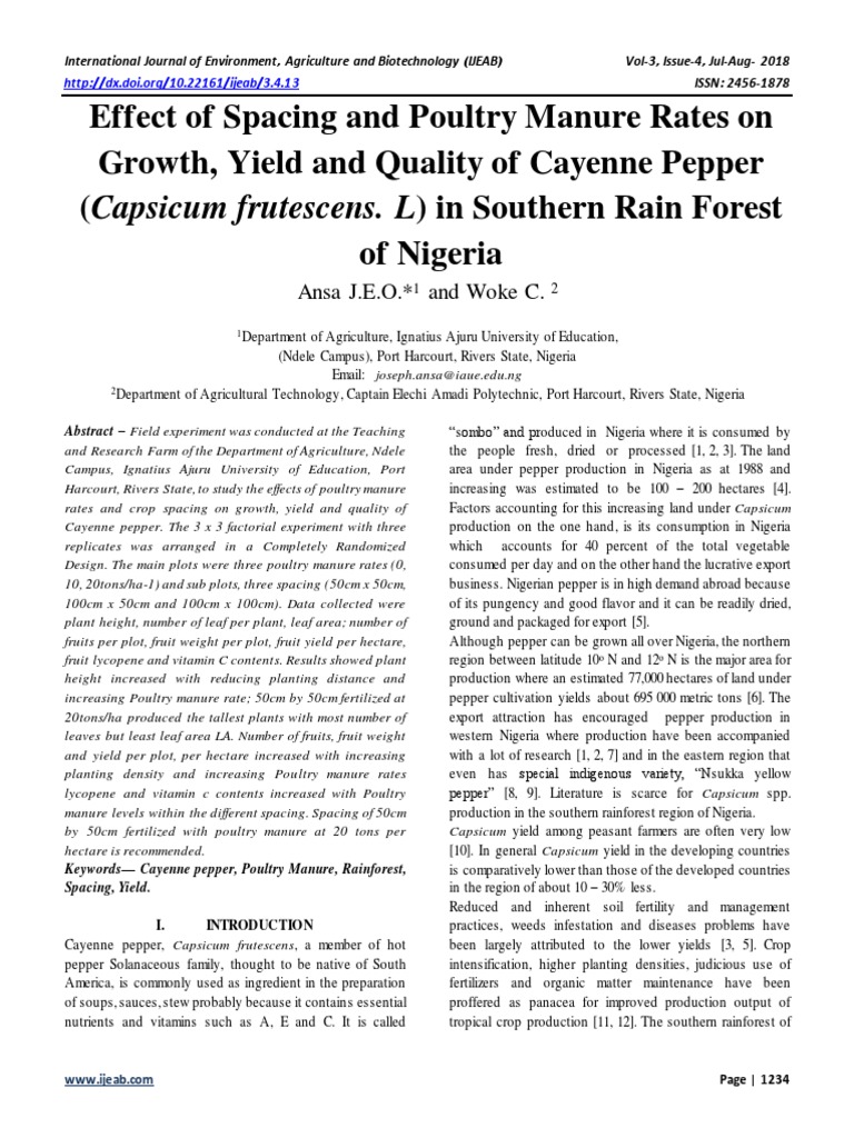 Effect of Spacing and Poultry Manure Rates On Growth, Yield and Quality ...
