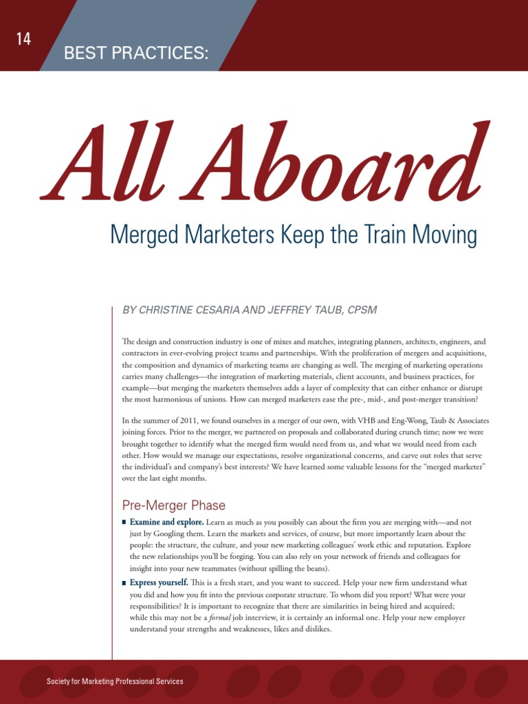 Merged Marketers: Integration Guide | PDF | Leadership | Mergers And ...