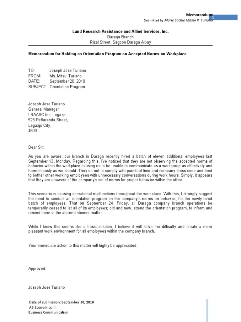 Memorandum Sample