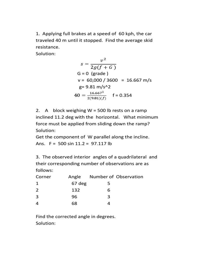 Average Skid Resistance and Forces Calculations | PDF | Physics | Mechanics