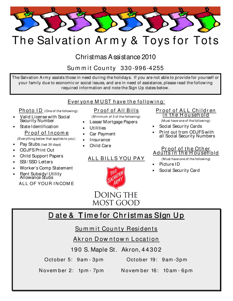 Salvation Army/Toys For Tots Christmas Assistance 2010 Summit County
