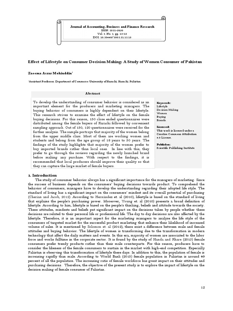 Effect of Lifestyle On Consumer Decision Making: A Study of Women ...