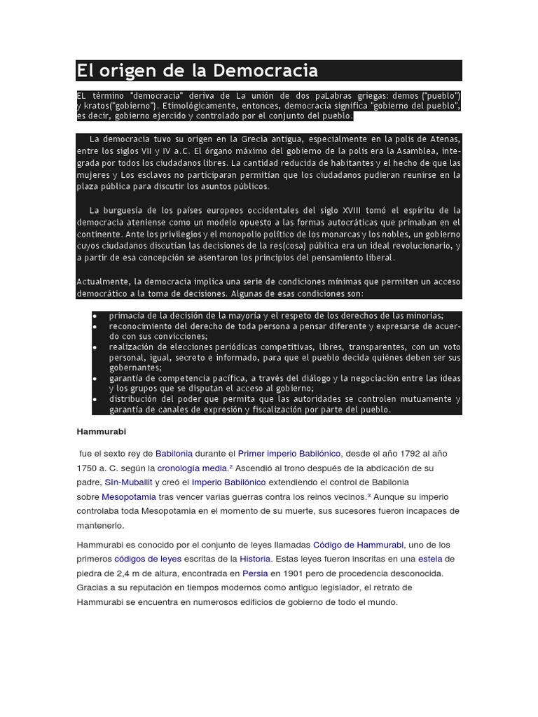El Origen de La Democracia | PDF | Hammurabi | Formas de gobierno