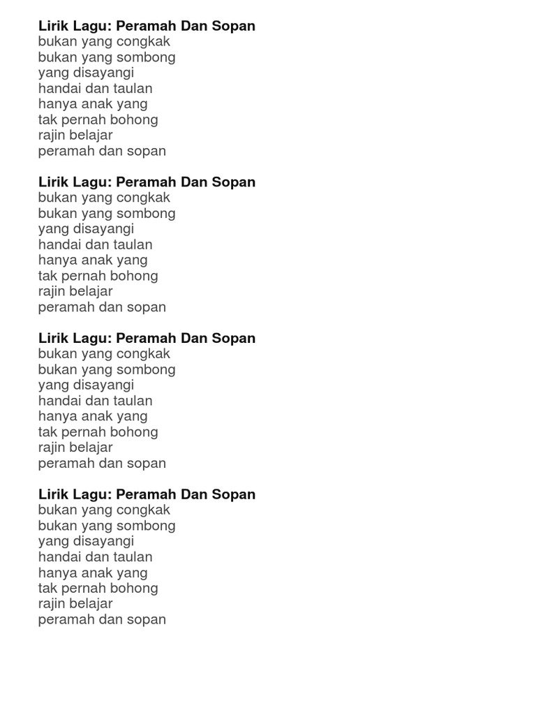 Lirik Lagu Peramah Dan Sopan Pdf