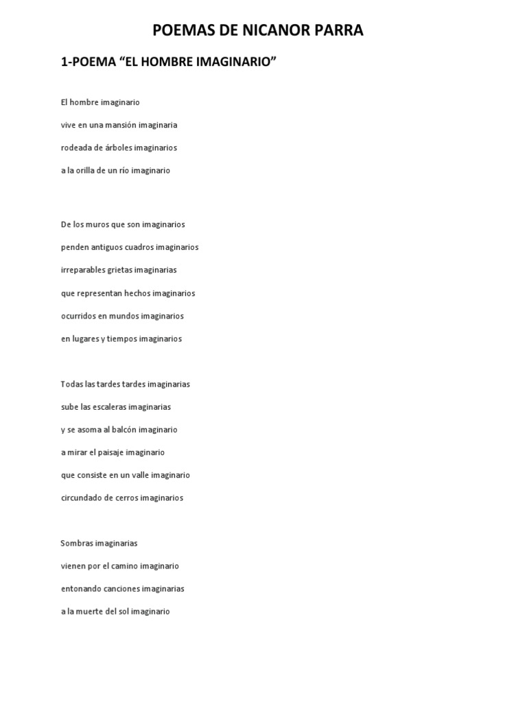 Poemas Imaginarios de Nicanor Parra | PDF | Poesía, image size:768x1024