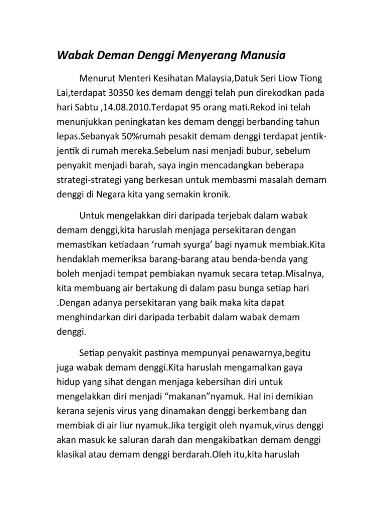 Wabak Deman Denggi Menyerang Manusia Pdf