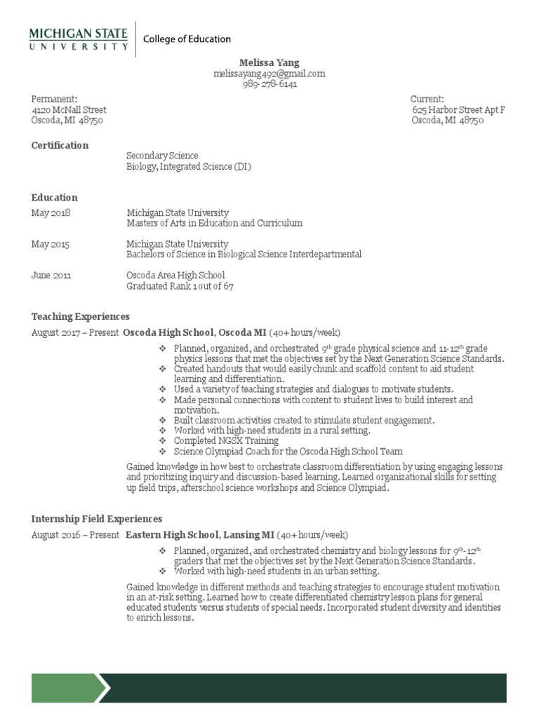 Resume 2018 PDF Michigan State - 1707123616