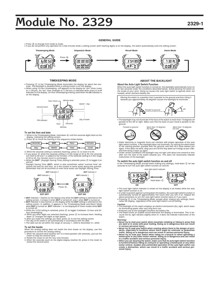 Watch Mode and Setting Guide | PDF | Backlight | Daylight Saving Time