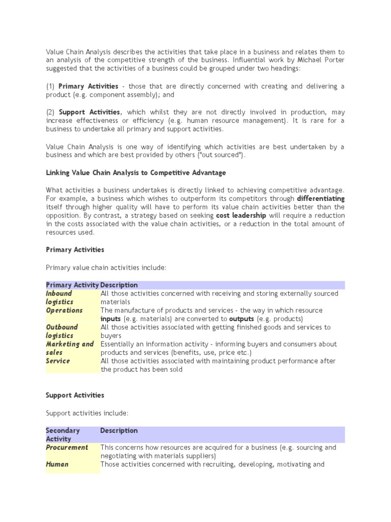 Value Chain Analysis for Competitive Advantage | PDF | Value Chain ...