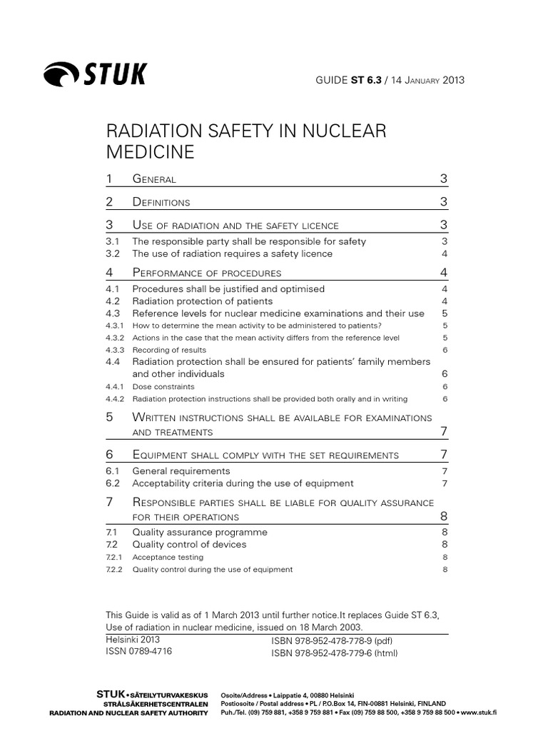 Radiation Safety in Nuclear Medicine Guide ST 6.3 / 14 J 2013 PDF