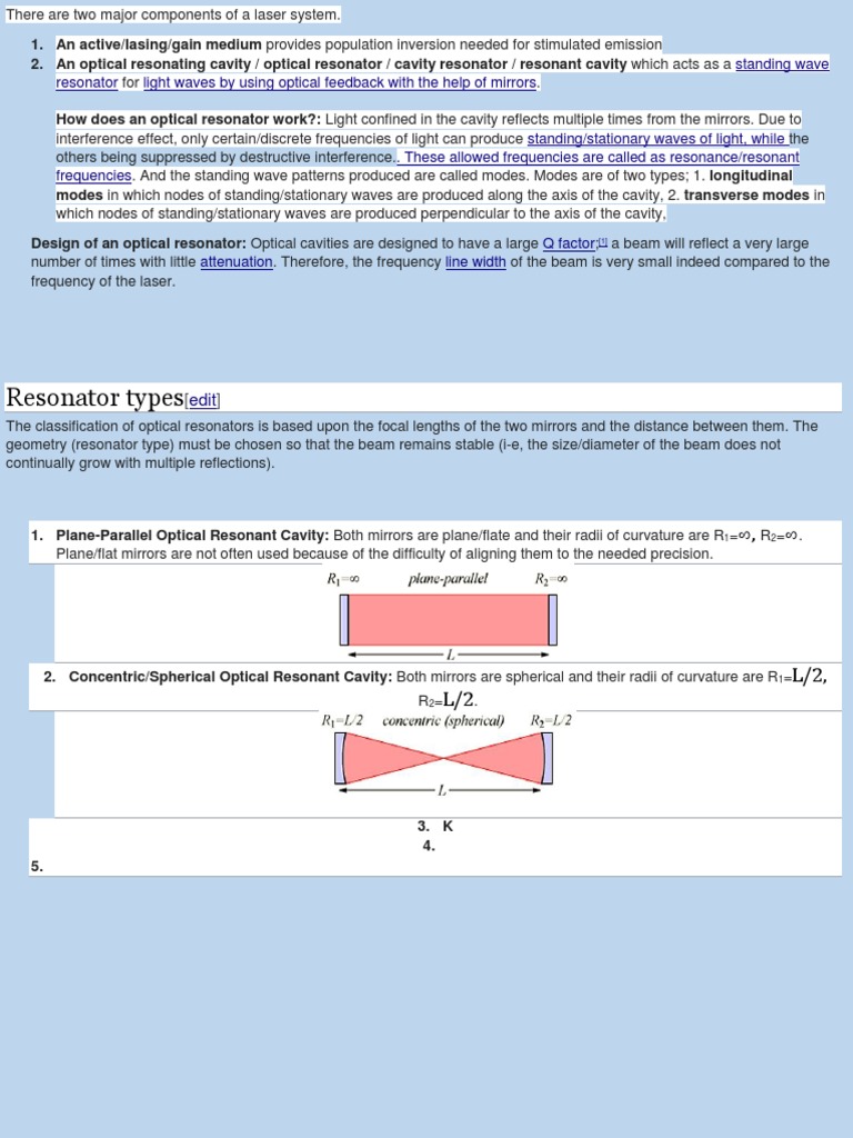 Optical Cavity Resonator PDF PDF Quantum Optics Optics