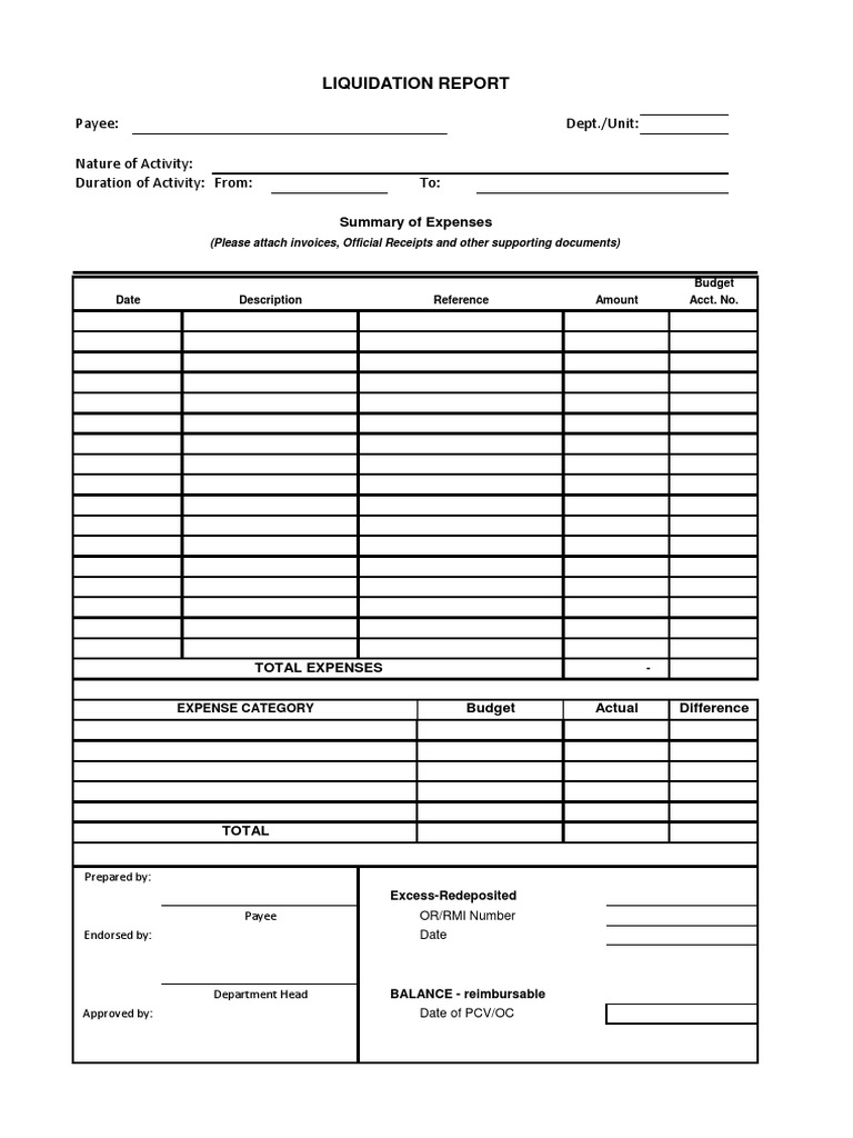 Liquidation Report for Expenses | PDF