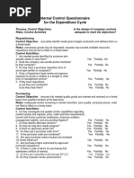 Internal Control Questionnaire For The Expenditure Cycle