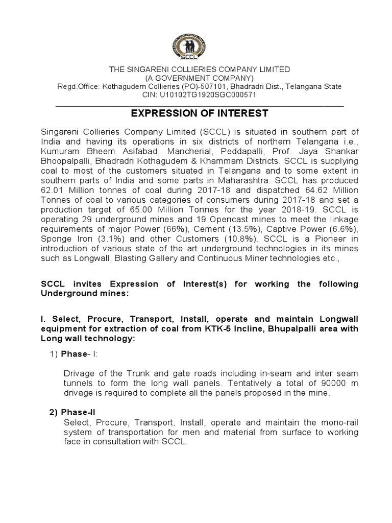 SCCL Expression of Interest 2025 | PDF | Business | Science & Mathematics