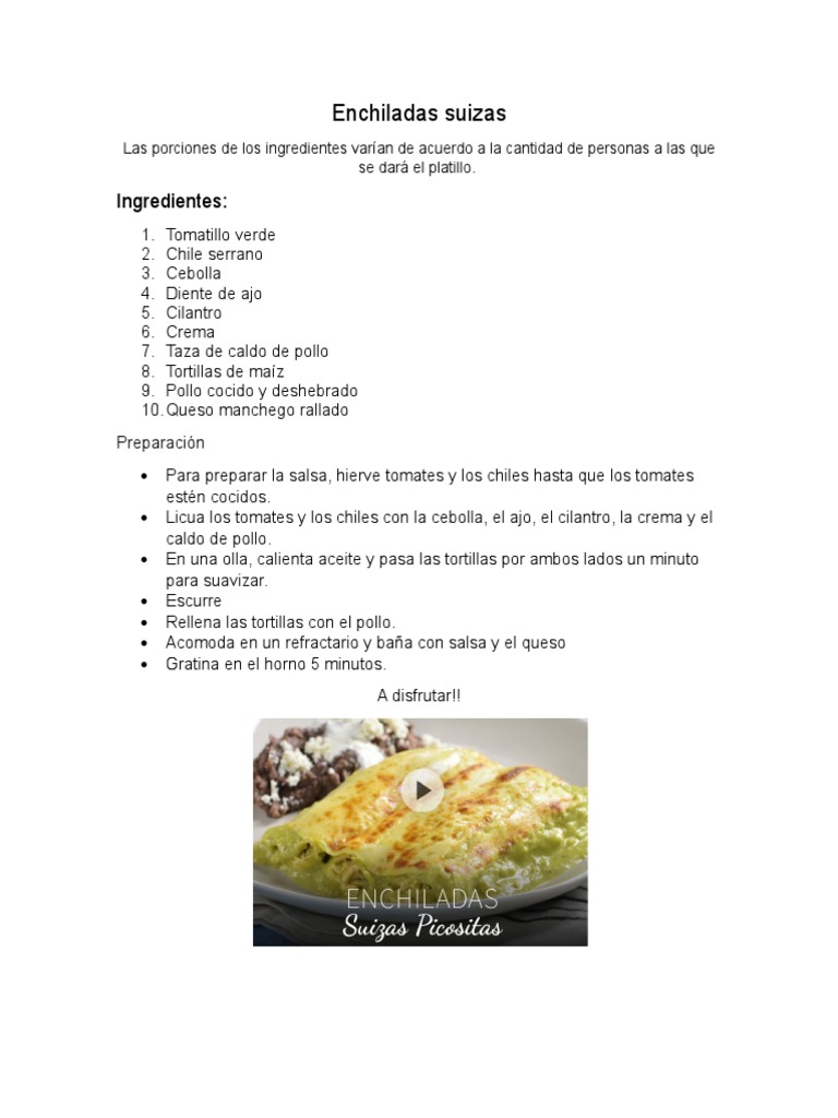 Receta Enchiladas Suizas PDF