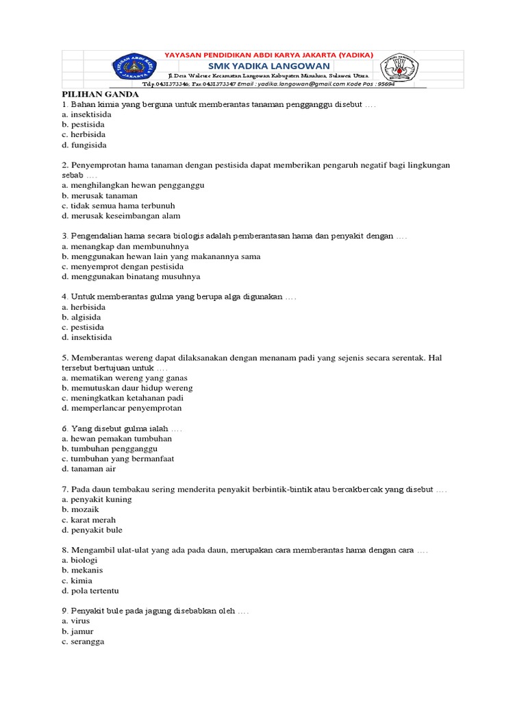 Soal Kimia Kelas X Smk Yadika Langowan Docx