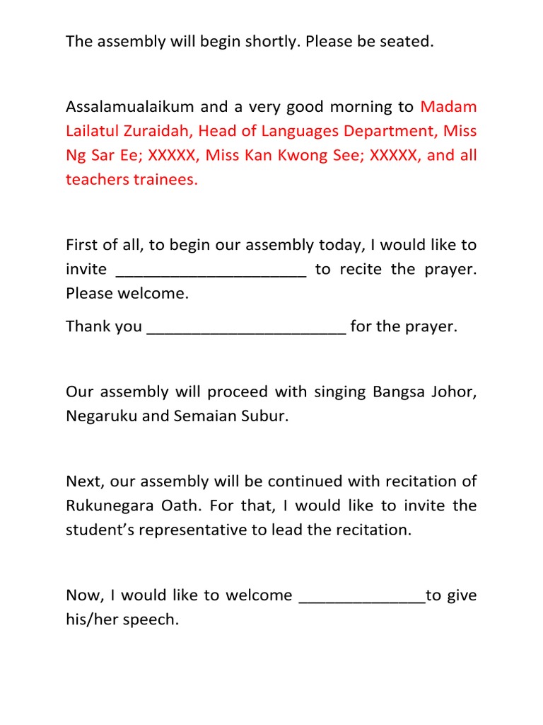 School Assembly Agenda and Program | PDF | Career & Growth