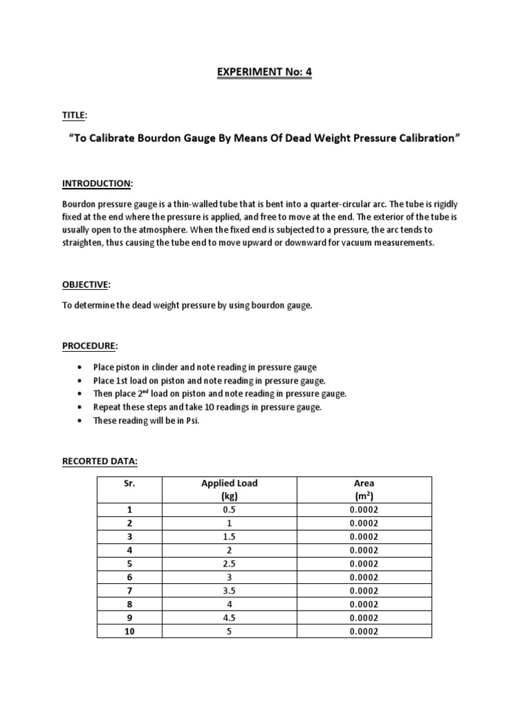 Lab Report 5 Pressure Measurement Pressure