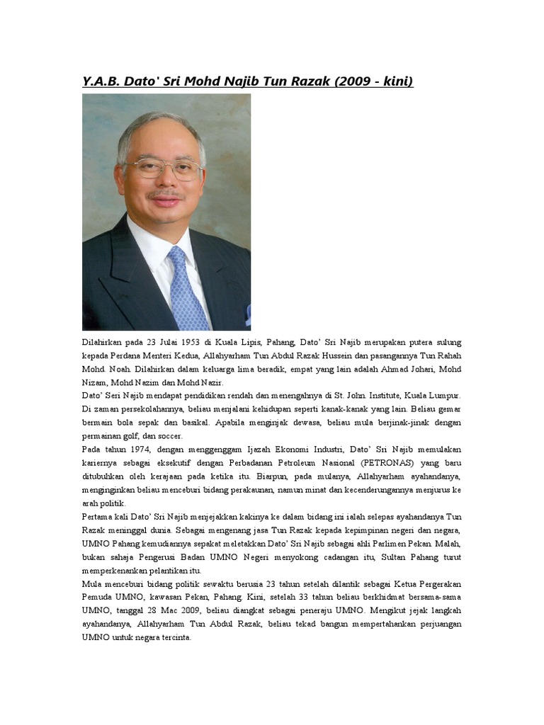 Biodata Dato' Sri Mohd Najib Tun Razak | PDF