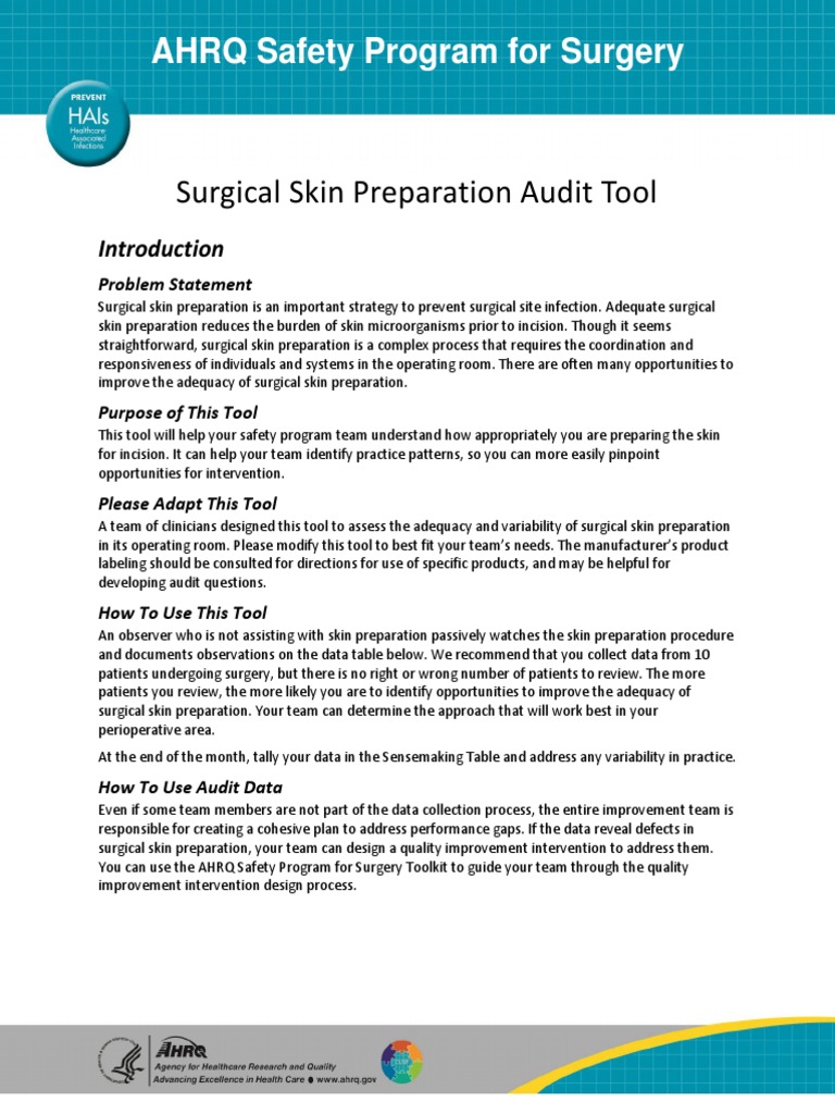 Surgical Skin Preparation Audit Tool AHRQ Safety Program for Surgery