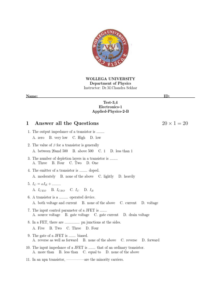 1 Answer All The Questions 20 × 1 20: C E CEO CBO C B | PDF | Field ...
