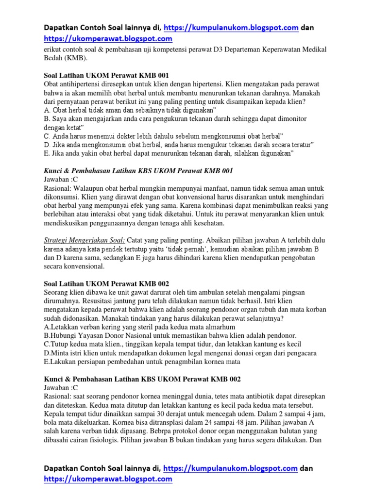 Contoh Soal Ukom Kmb Dan Kunci Jawaban