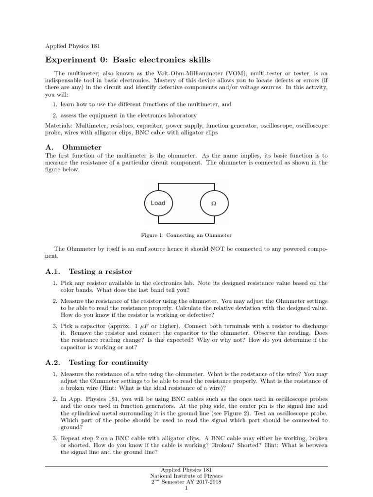 Applied Physics 181: Electronics Lab Guide | PDF | Resistor ...
