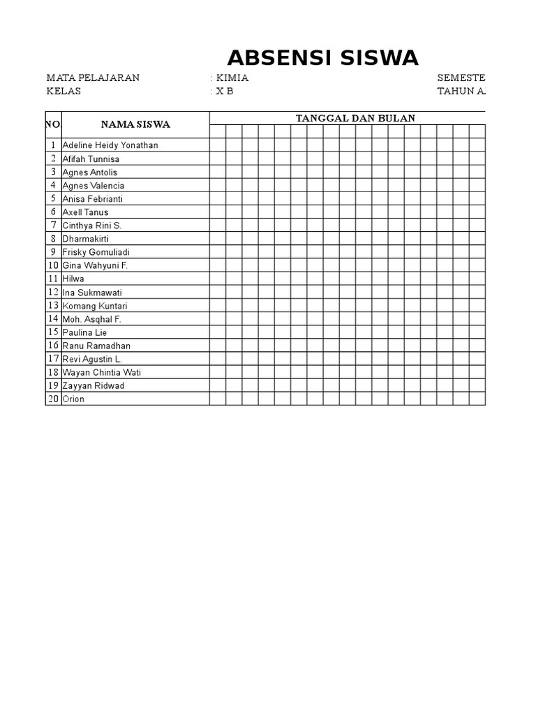 Absen Kelas (Print) | PDF | Perjalanan | Griya & Taman